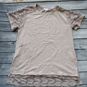 Umgee Crocheted Lace Distressed Shirt Sz Large